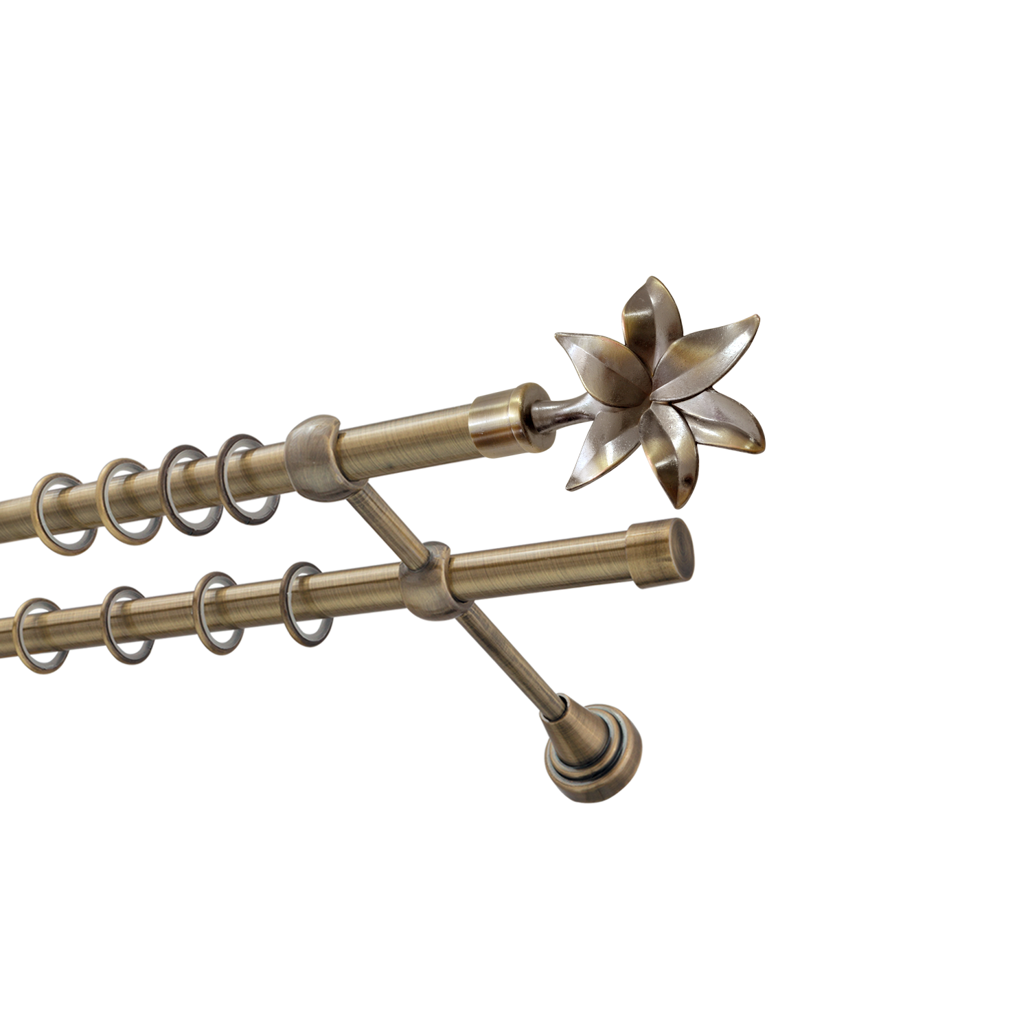 Металлический карниз для штор Магнолия, двухрядный 16/16 мм, бронза, гладкая штанга, длина 240 см - фото Wikidecor.ru